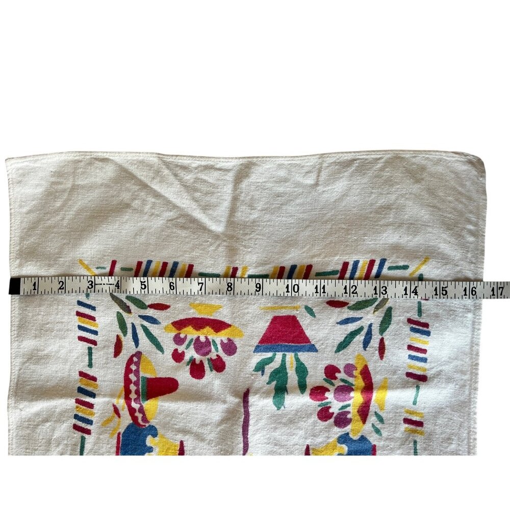Mexican Table Runner 42X16.5 Nubby White Cotton w/ Red Green Yellow Blue VTG MCM - Picture 10 of 10